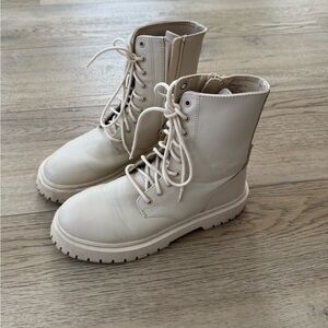 Zara Off-White Lace-Up Combat Boots